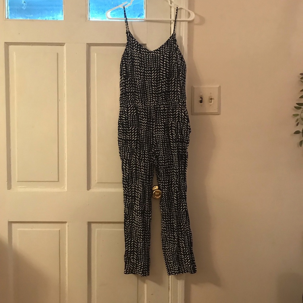 Navy and White Loft Jumpsuit